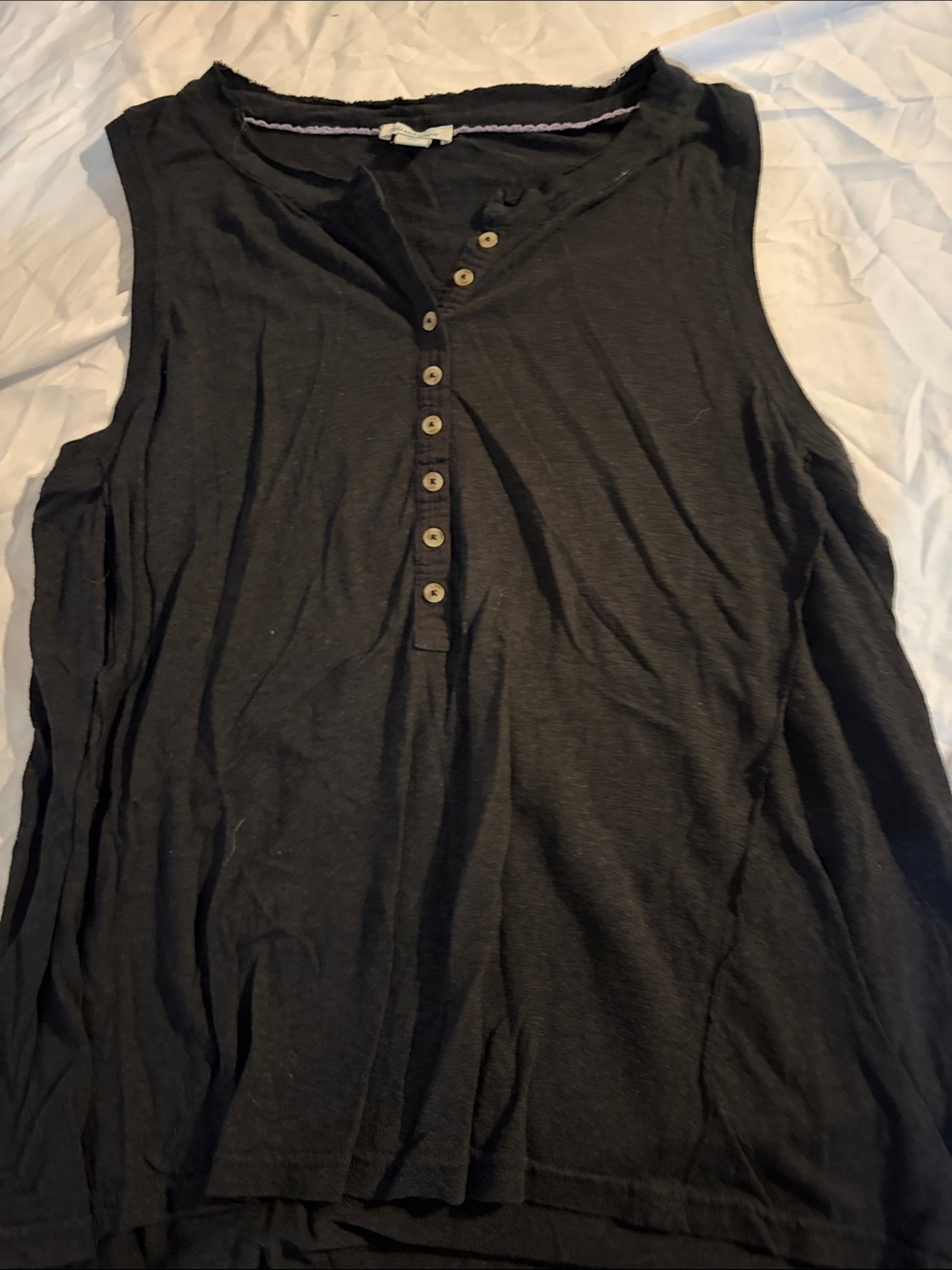 Sundance Black Sleeveless Henley Tank with Button Placket